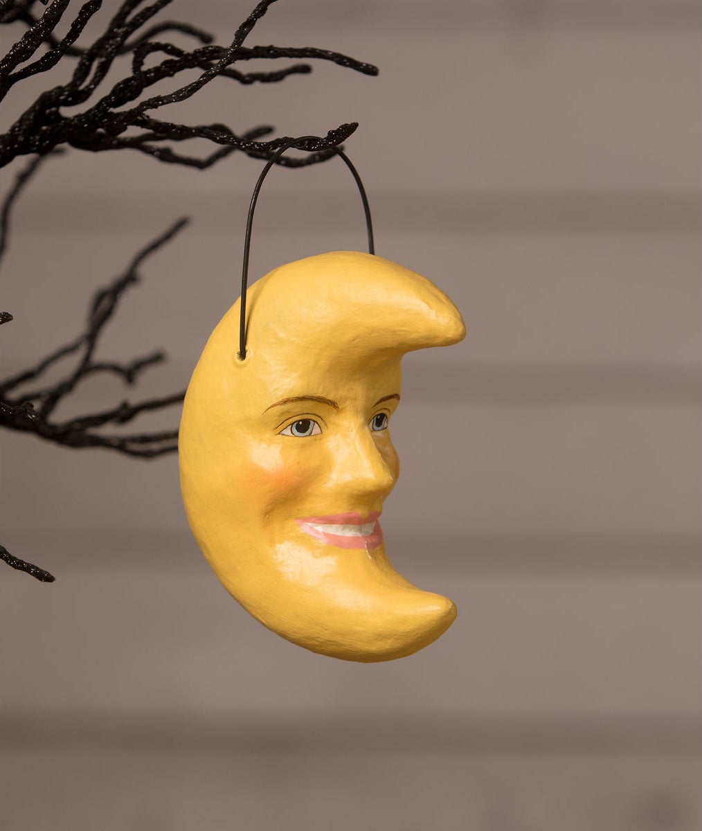 Golden Moon Bucket Ornament. Paper Mache