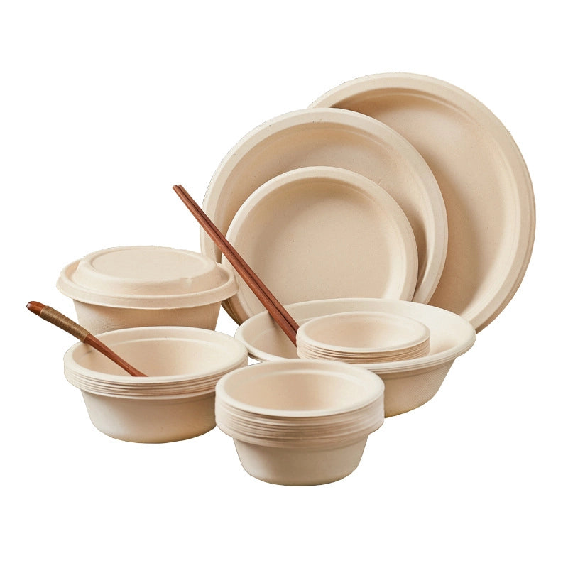 Disposable Paper Bowl Tableware Set Paper Bowl Commercial Household Bowl Degradable Whole Box Disposable Round Bowl