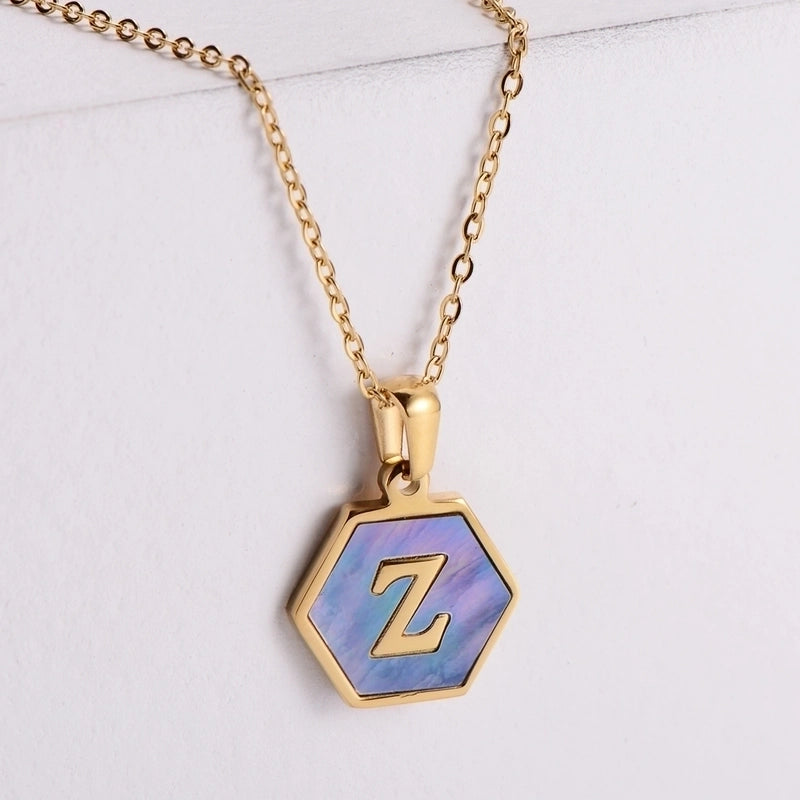 304 Stainless Steel 18K Gold Plated Minimalist Plating Letter Shell Pendant Necklace