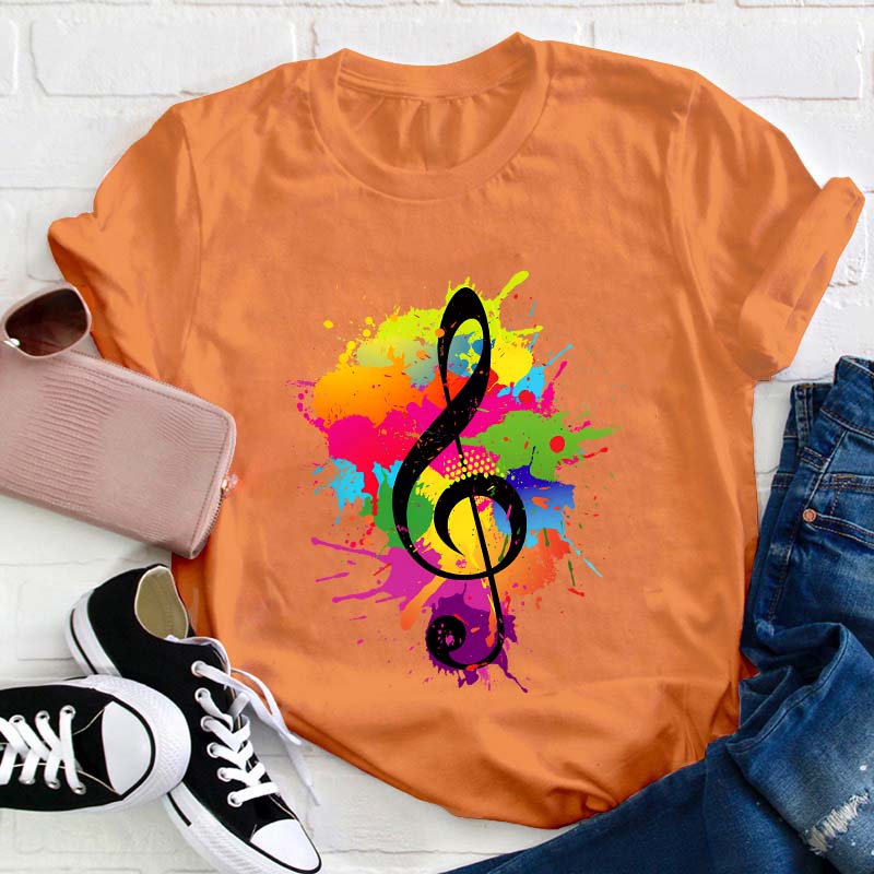 Splash Ink Music Symbol Teacher T-Shirt