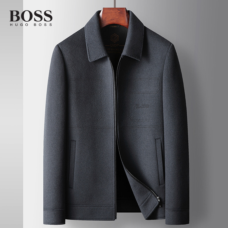 BOSS Luxury Men-s Lapel Handmade Double-faced Wool Casual Warm Jacket