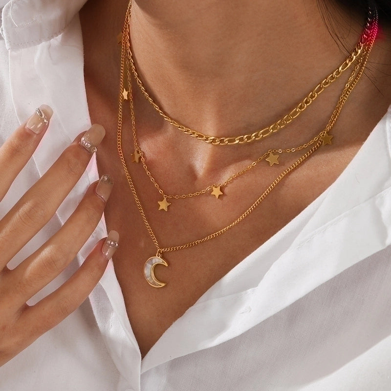 Fashion Star Moon 304 Stainless Steel Plating Stainless Steel Necklaces
