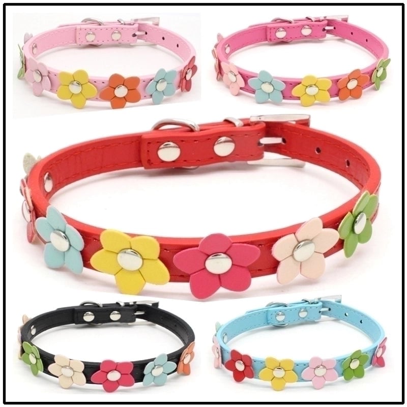 Pu Pet Collar Colorful Flowers Dog Traction Rope A Row Of Small Flower Dog Collar Pet Supplies Dog Leash Foreign Trade