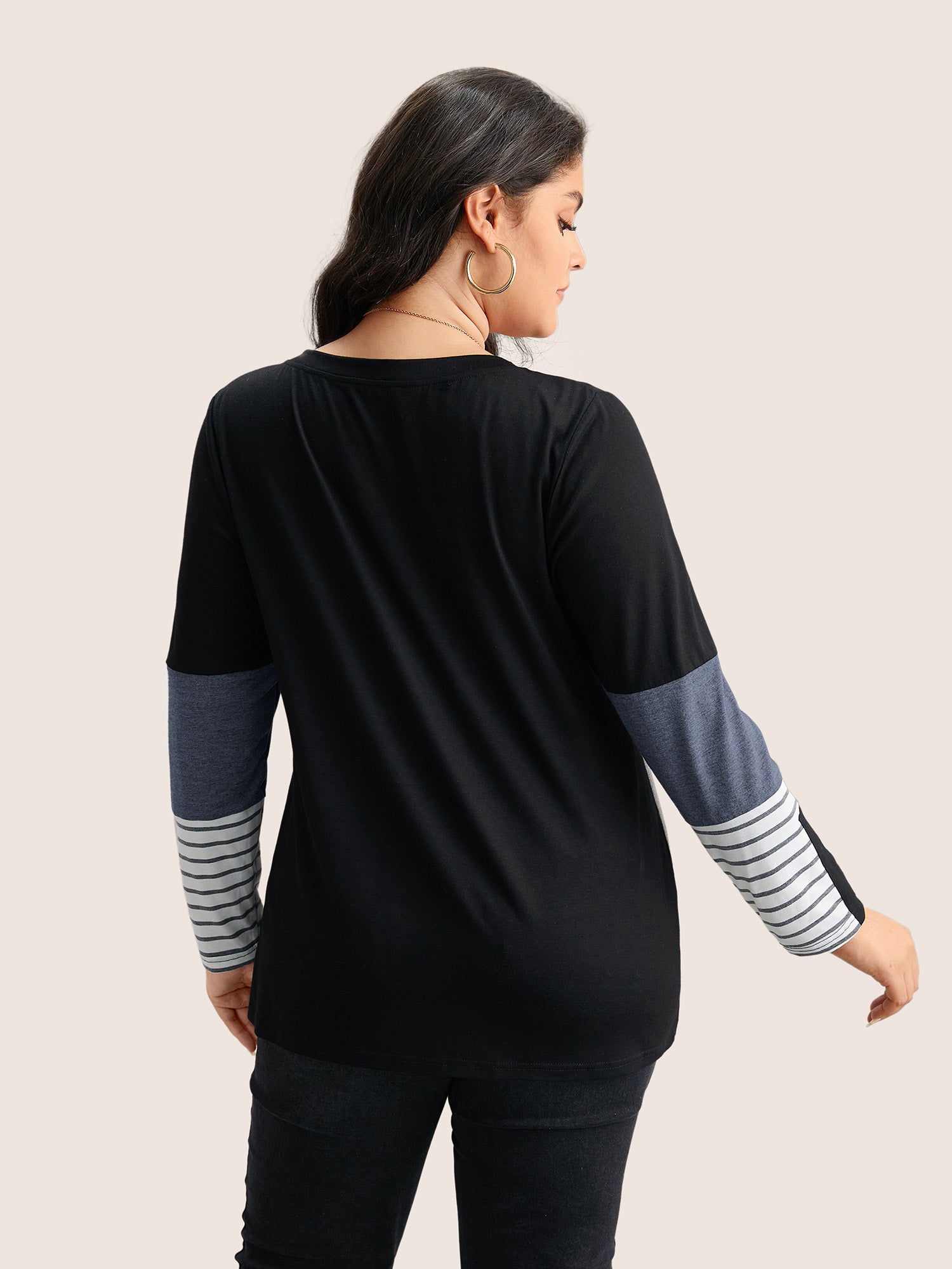 Colorblock Contrast Striped V Neck T-shirt