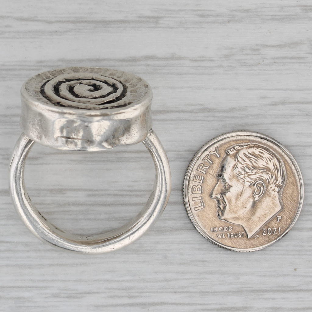 Swirl Statement Ring Hammered Sterling Silver Size 8.5
