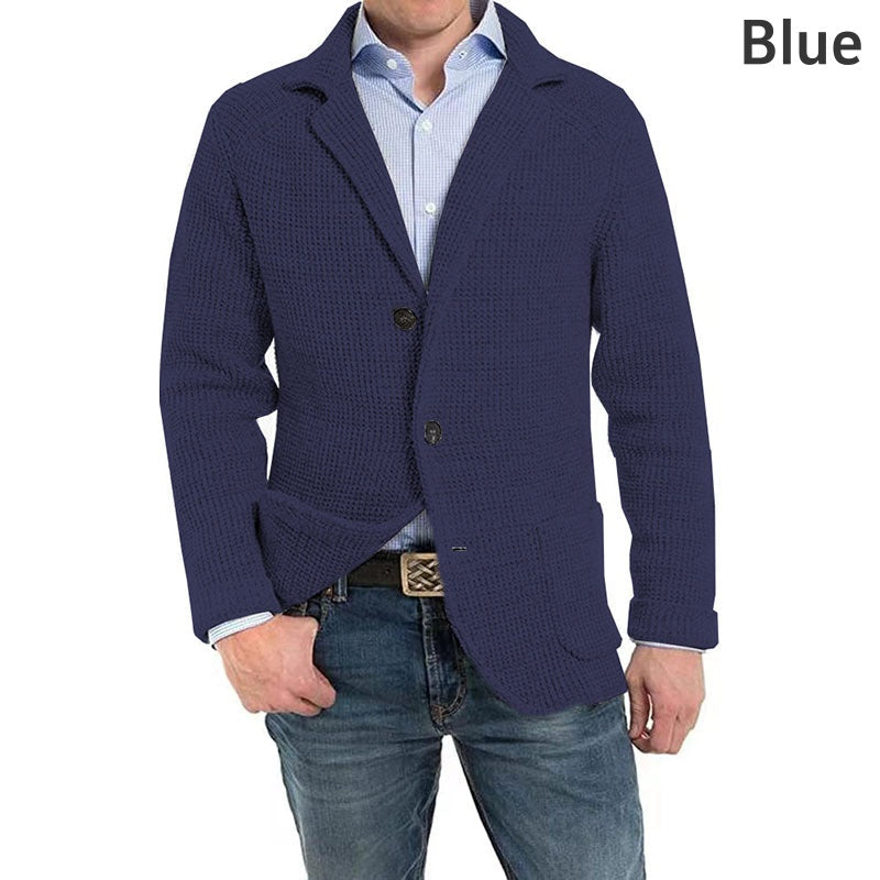 🔥Hot Sale🍂Men's Solid Lapel Knitted Long Sleeve Jacket