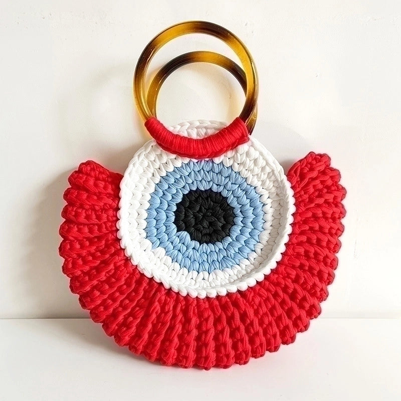 Women's Medium Polyester Devil's Eye Vintage Style Shell Lock Clasp Handbag Dome Bag
