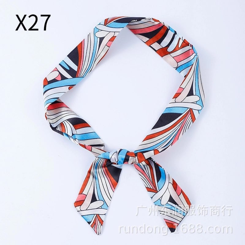 Silk Scarf Long Beveled Small Silk Scarf Double-layer Hair Belt Ribbon Decoration Tie Bag Hand Gift Box Silk Scarf