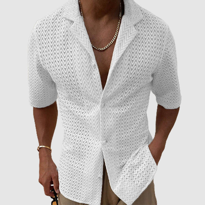 6-Pack Men's summer hollowed-out sweater solid color lapel short sleeve knit shirt