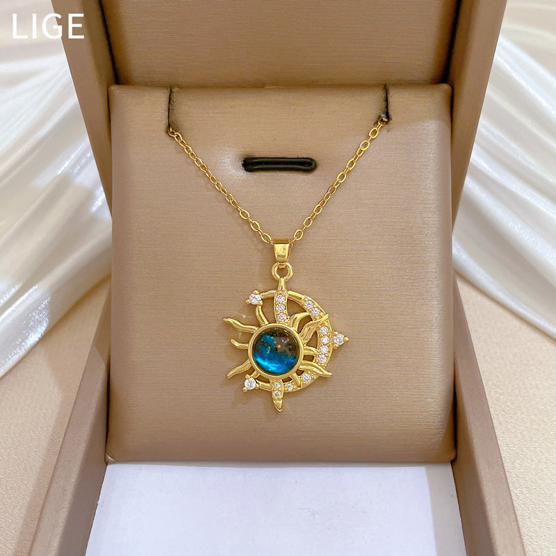 Star Moon Myth Full Diamond Gorgeous Full Diamond Necklace Women'S All-Match Clavicle Chain Titanium Steel Chain