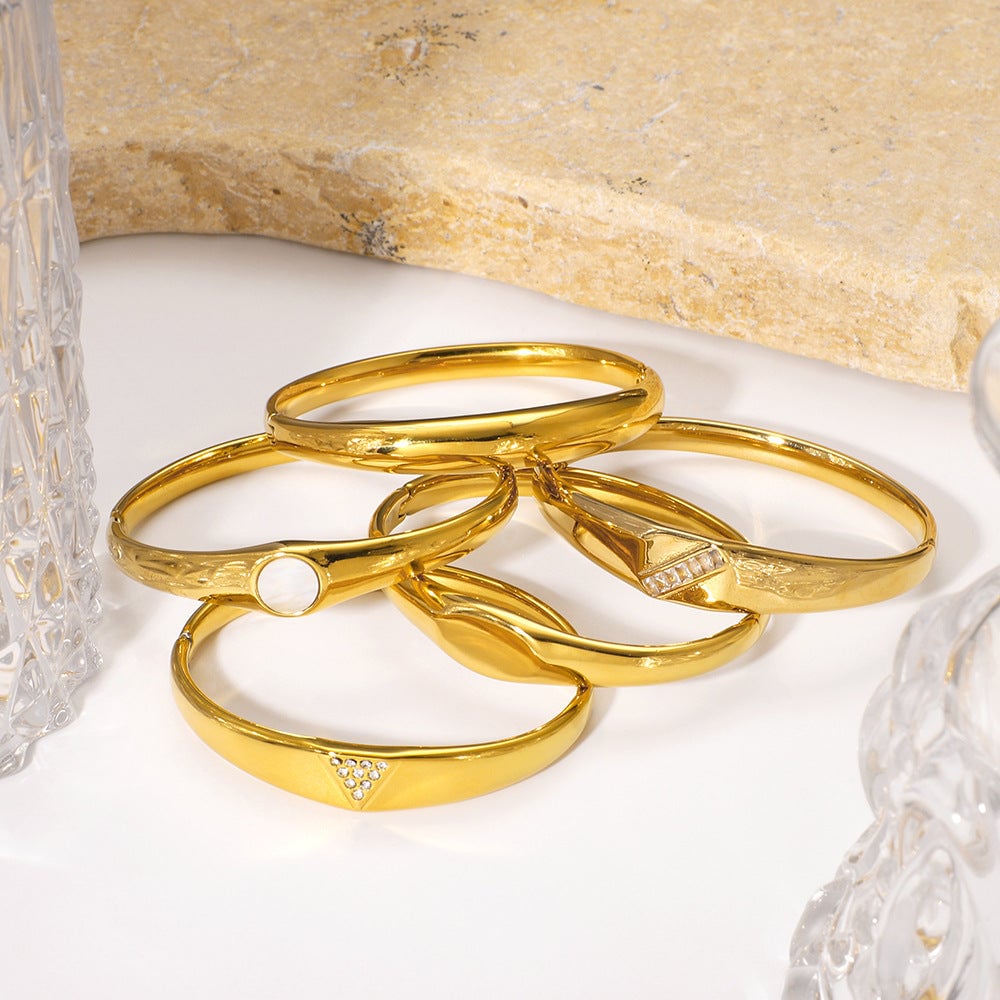 Ins Style Simple Classic Scale Inlaid Diamond White Shell Titanium Steel Bracelet 18K Gold Wide Version Of The Second-Hand Bracelet