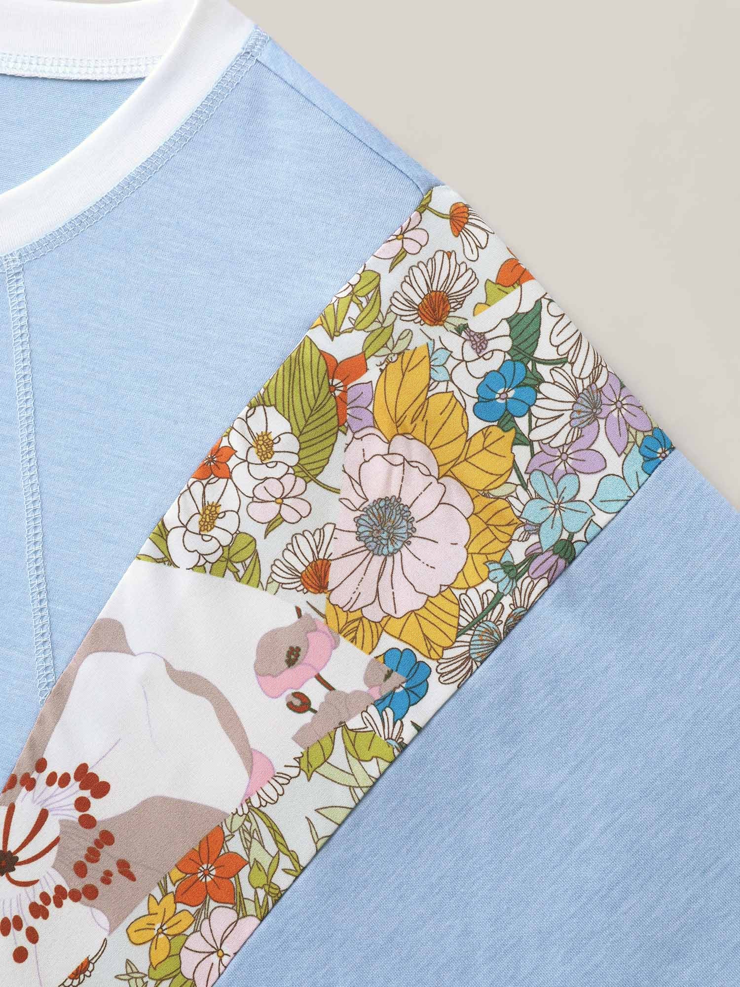 Floral Panel Color Contrast T-Shirt