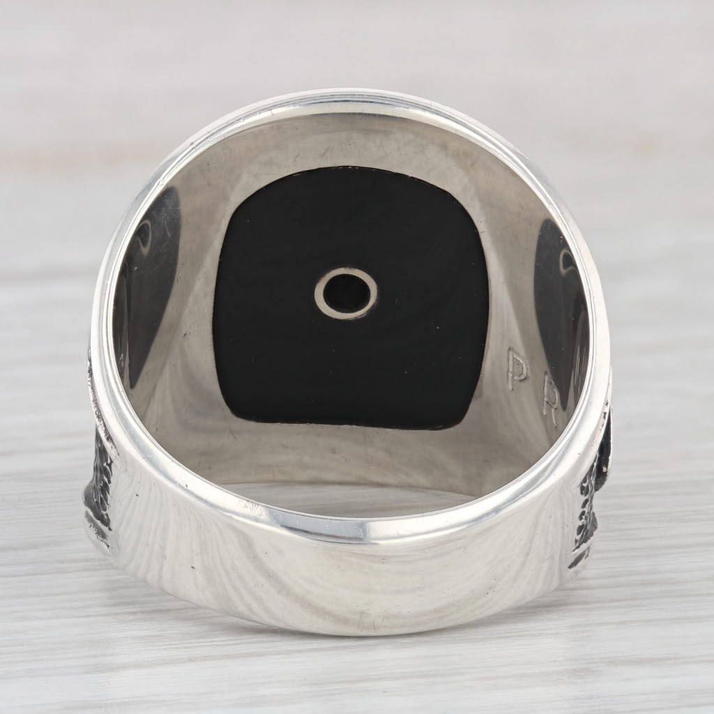 20 Year Roadway Trucker Men's Sterling Silver Onyx Diamond Size 11.25 Ring