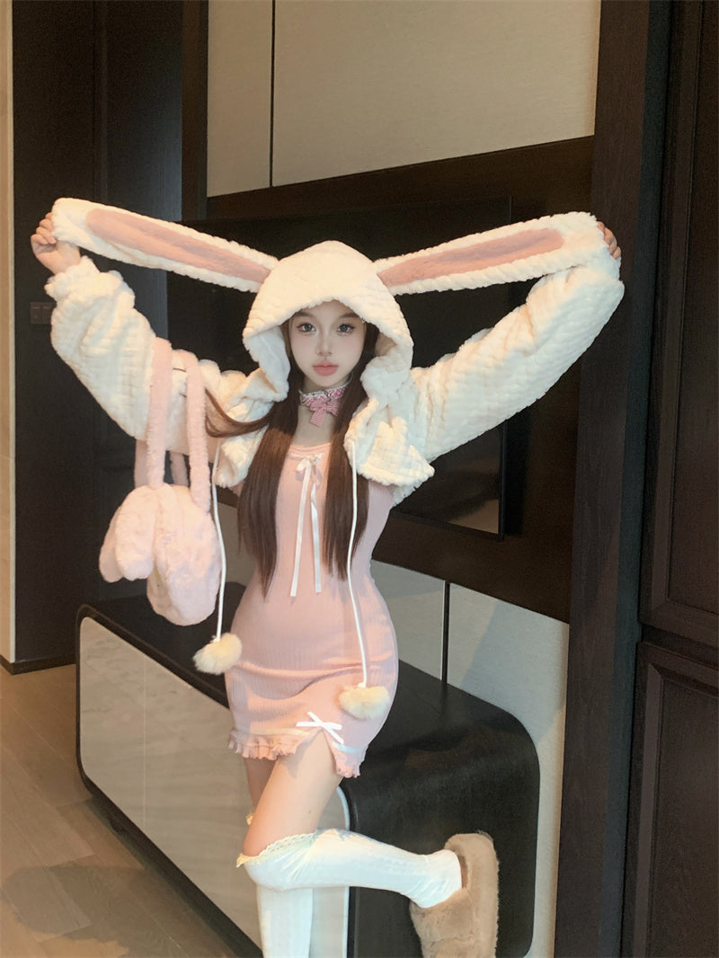 Rabbit ears hooded plush jacket  KF705733