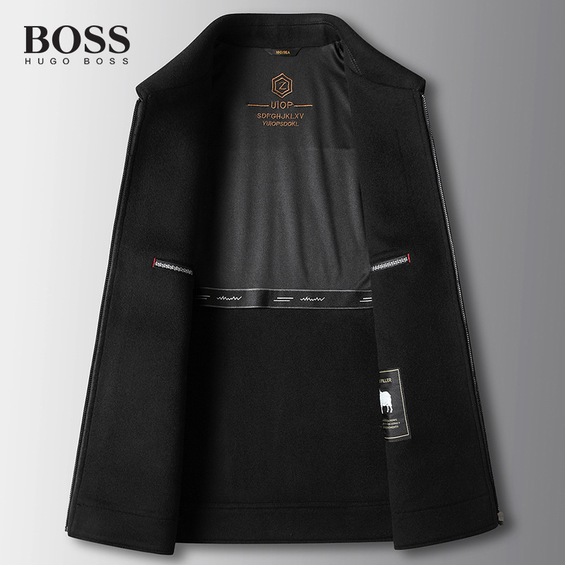 BOSS Luxury Men-s Lapel Handmade Double-faced Wool Casual Warm Jacket