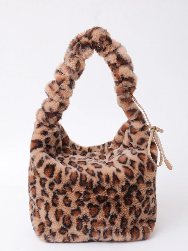 Spring And Summer New Leopard Print Fur Bag Female Fashion Shoulder Dumpling Bag Zebra Pattern Messenger Bag Plush Bag
