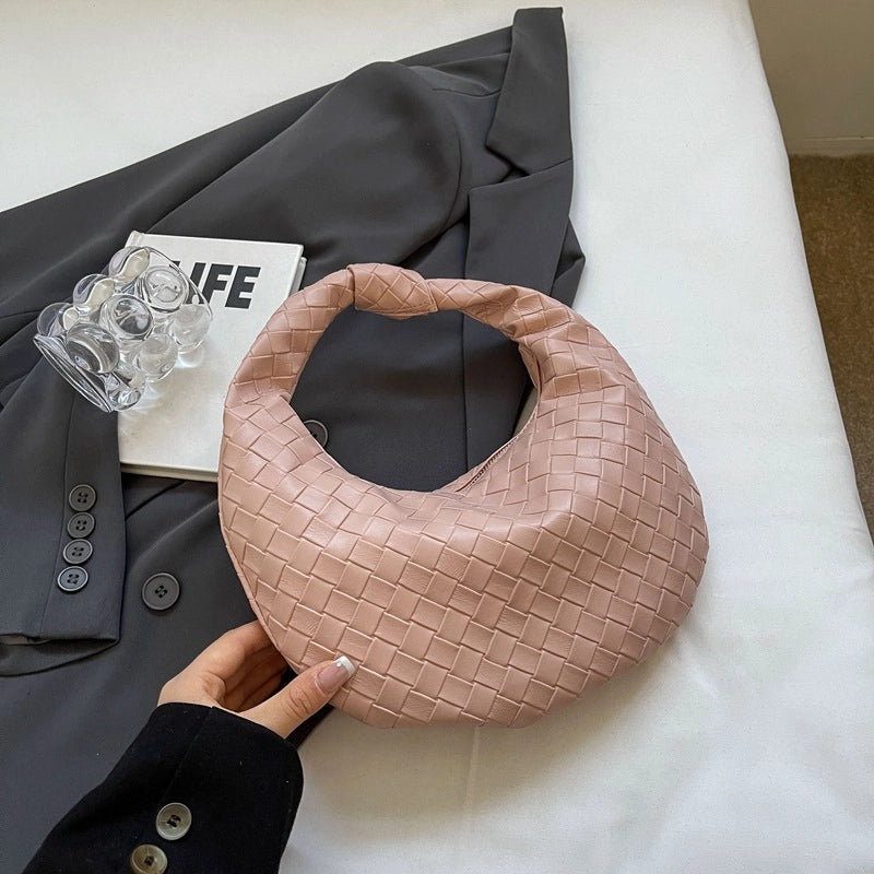 Women's PU Solid Color Classic Style Streetwear Weave Dumpling Shape Zipper Handbag