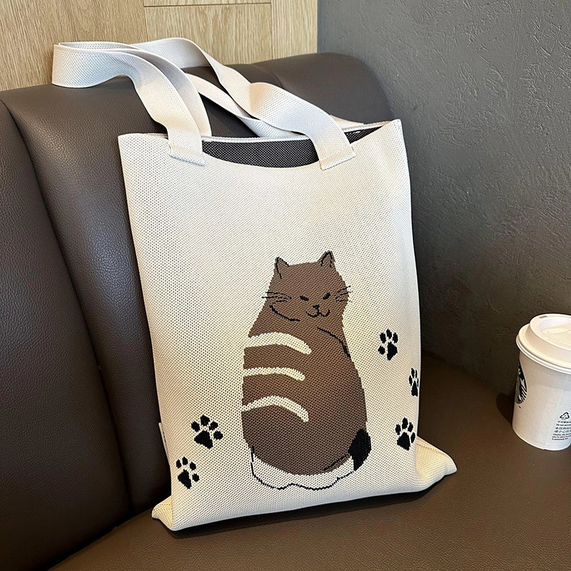 New Cartoon Sheep Knitted Shoulder Bag Women's High-grade Large Capacity Niche Casual Hand Bag Messenger Bag