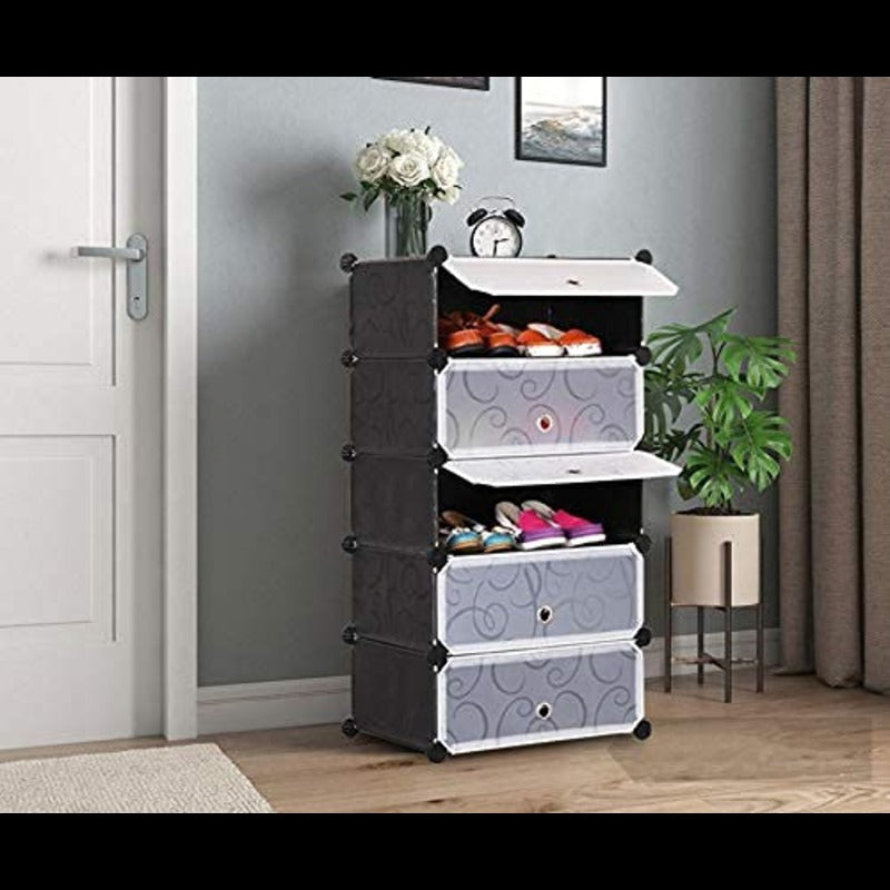 5 Layer DIY Shoe Storage Rack. Dustproof Shoes Cabinet with Doors