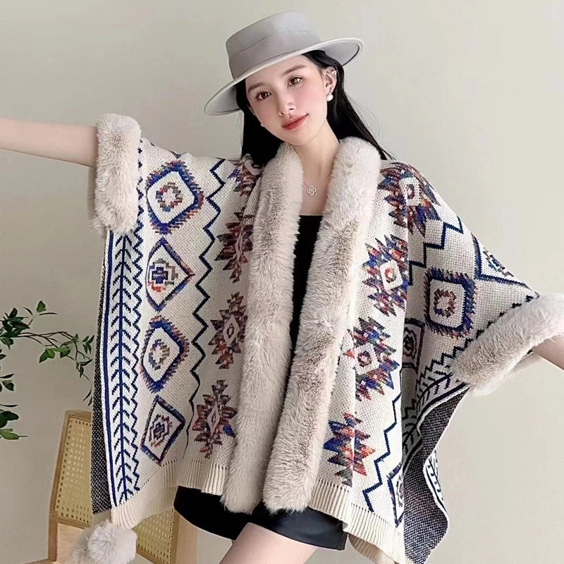 Women's Elegant Retro Lady Printing Polyester Tassel Shawl