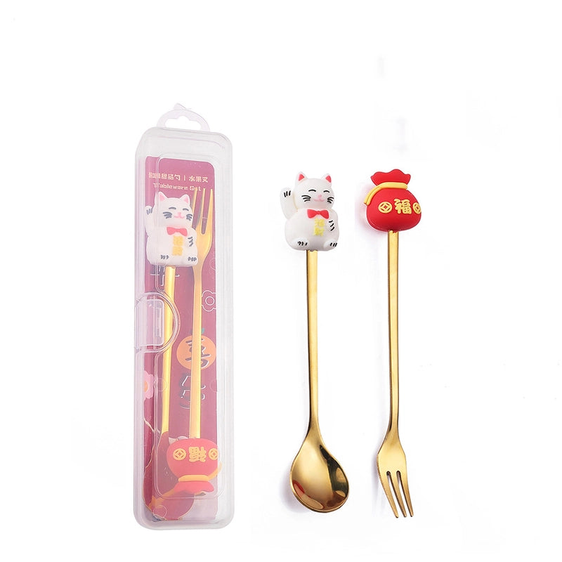 Christmas Cute Animal Santa Claus Stainless Steel Tableware 2 Pieces