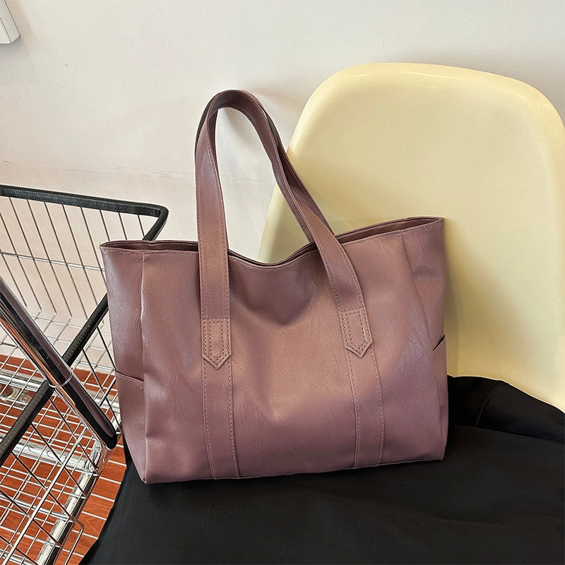 Women's Large Pu Leather Solid Color Classic Style Square Zipper Tote Bag