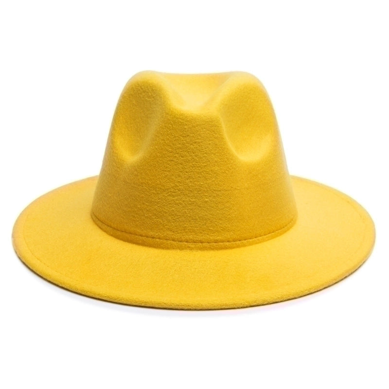Unisex Minimalist Solid Color Sewing Big Eaves Fedora Hat