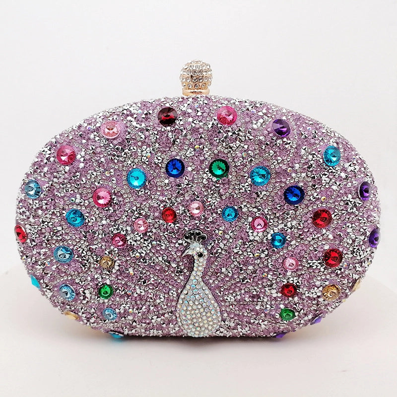 Silver Black Green Pu Leather Peacock Oval Evening Bags