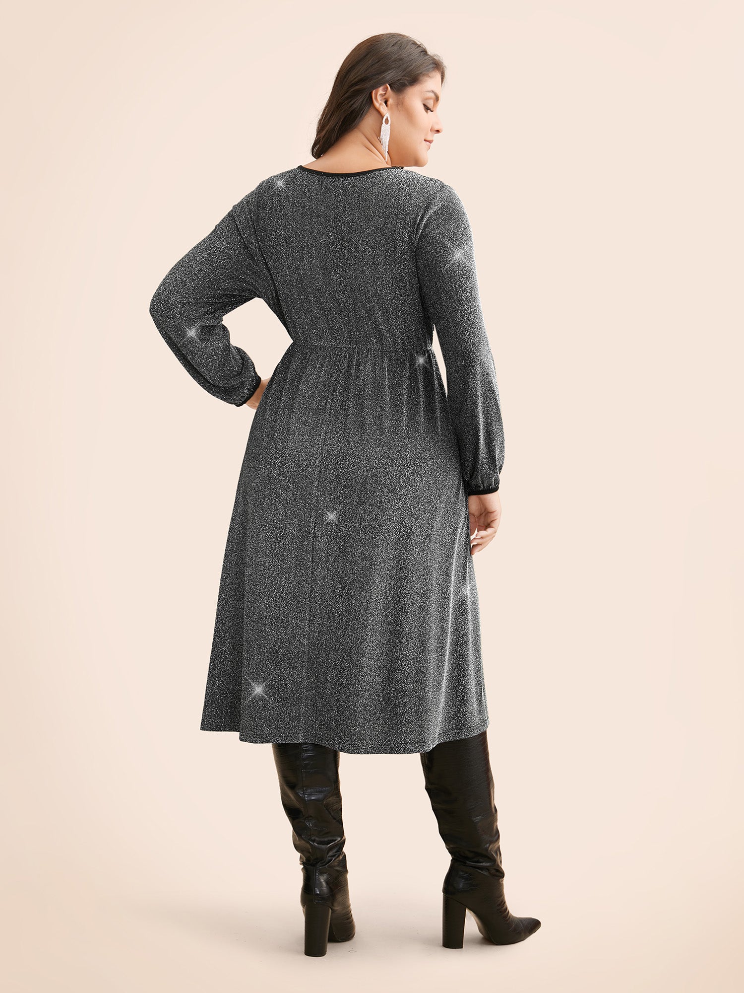 Overlap Collar Luxe Lantern Sleeve Dress