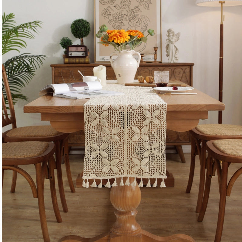 Le Xuan Show Beautiful Retro Flower Crochet Table Flag Hollow Tassel Table Table Flag Tea Table A Generation Of Hair