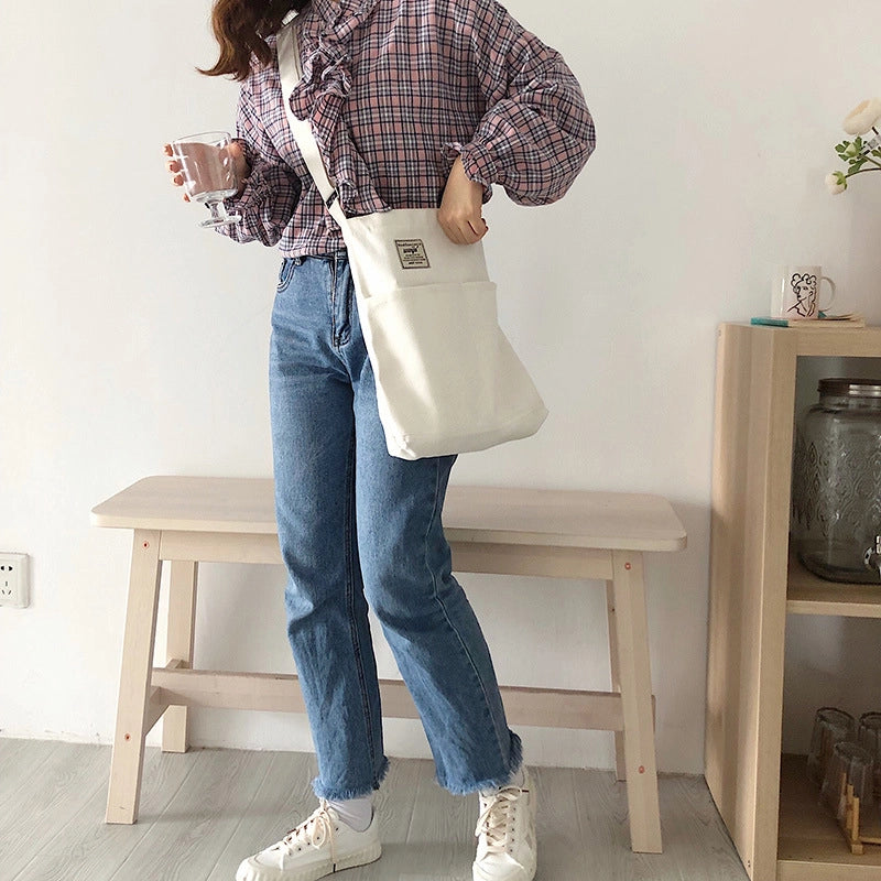 Women's Basic Streetwear Letter Solid Color Canvas Shopping Bags