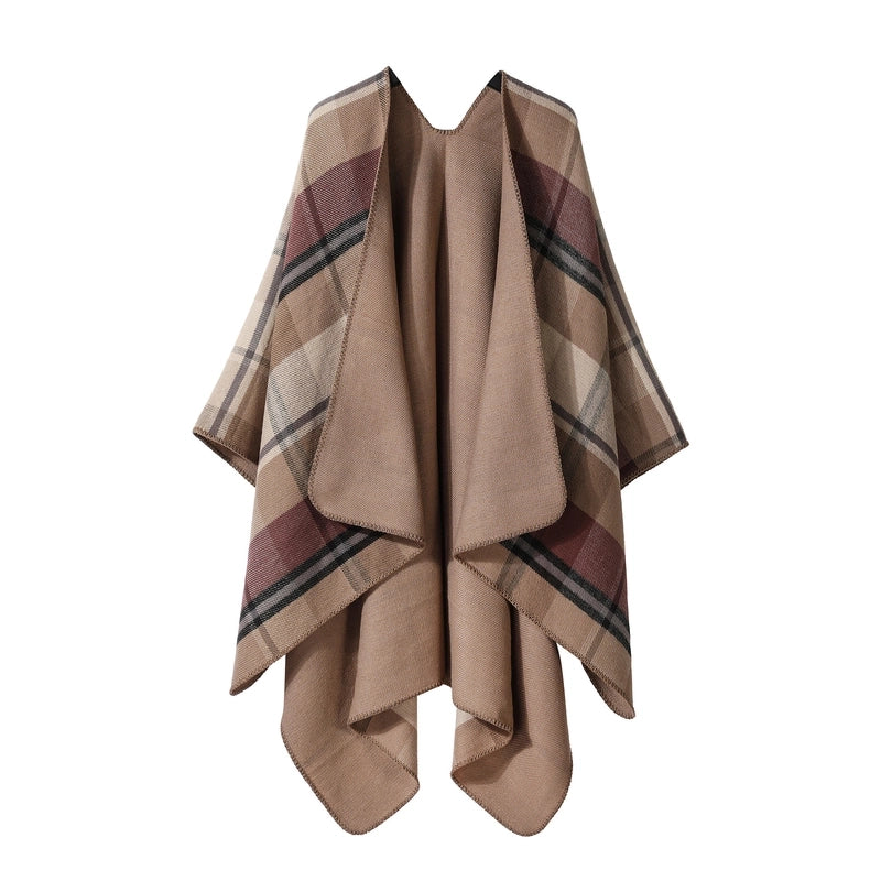 Winter Cashmere Double-sided Plaid Shawl Women's Outer Cape Increased Thickness Warm Knitted Scarf Spot