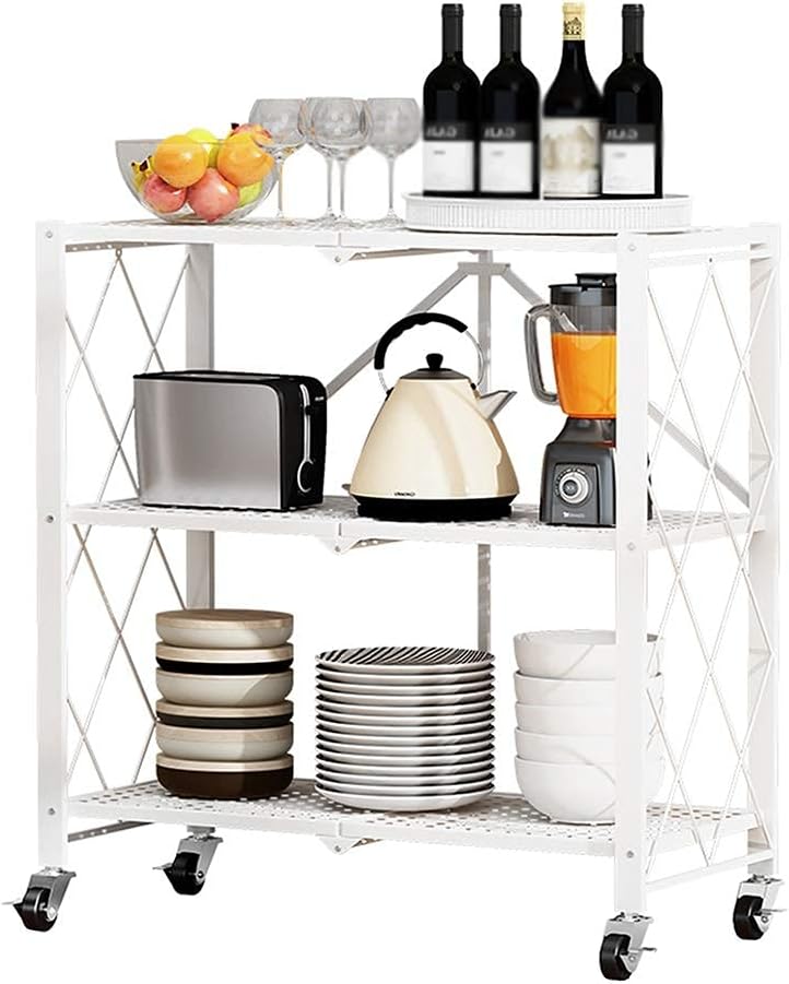 3 Layer Foldable Trolley Rack. Foldable Kitchen Storage Rack 3 Tier