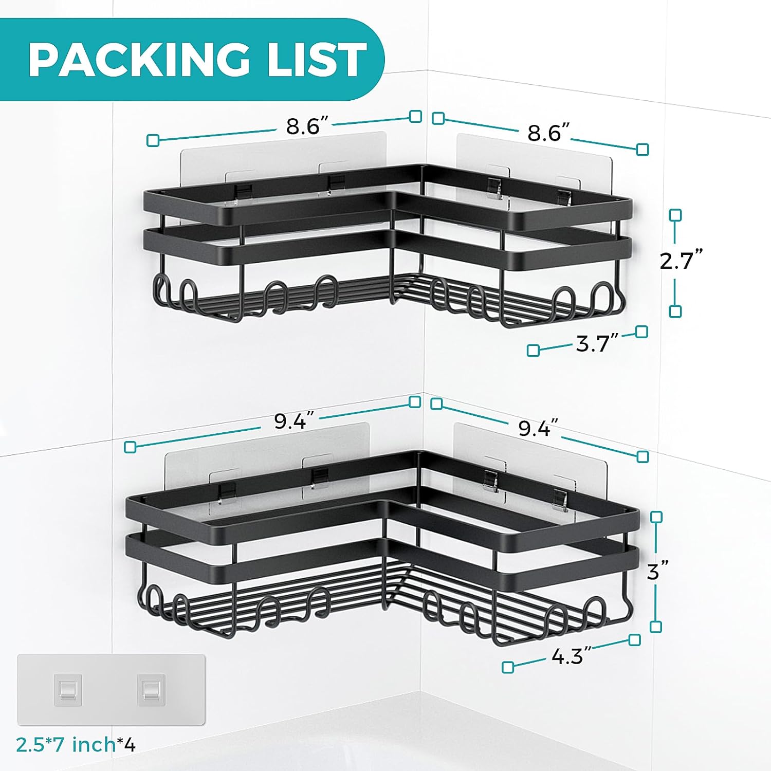 Shower Caddy. 3-Pack with Soap Holder. No Drilling Rustproof Shower Organizer with Save Space Hooks. Apartment Essentials for Bathroom