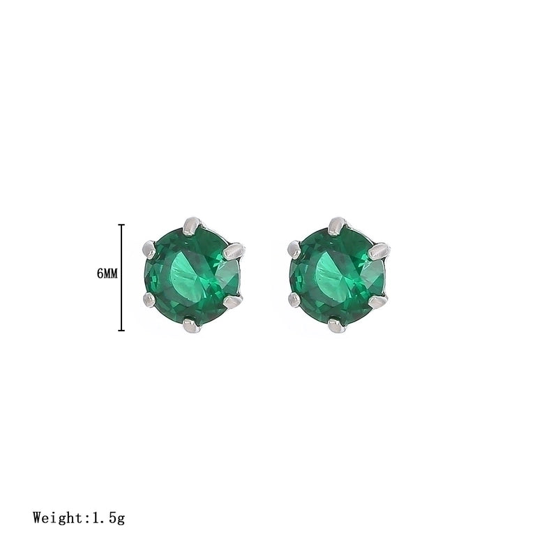 1 Pair Minimalist Round Inlay 304 Stainless Steel Zircon White Gold Plated Gold Plated Ear Studs
