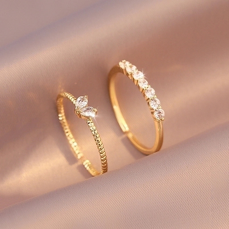 2 Pieces Round Stainless Steel Zircon Open Ring
