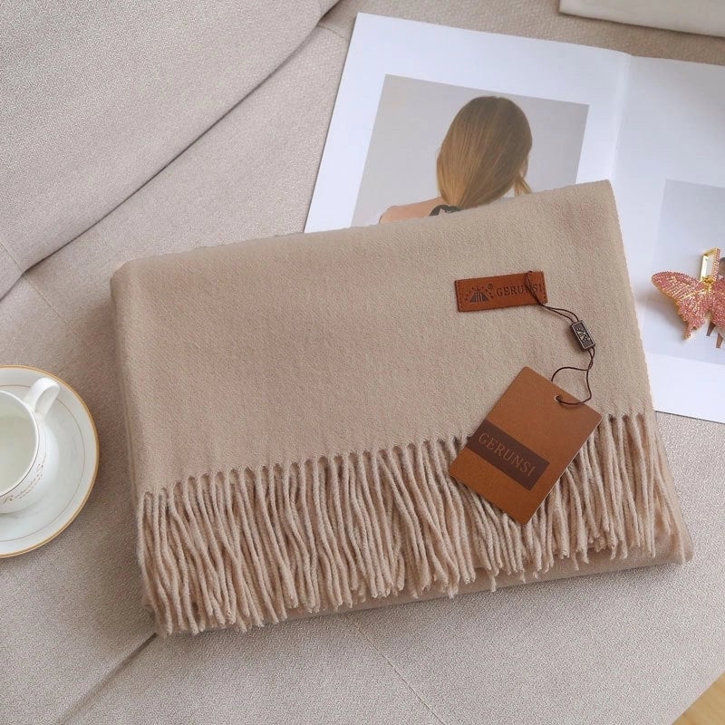 Unisex Retro Preppy Style Solid Color Imitation Cashmere Tassel Scarf