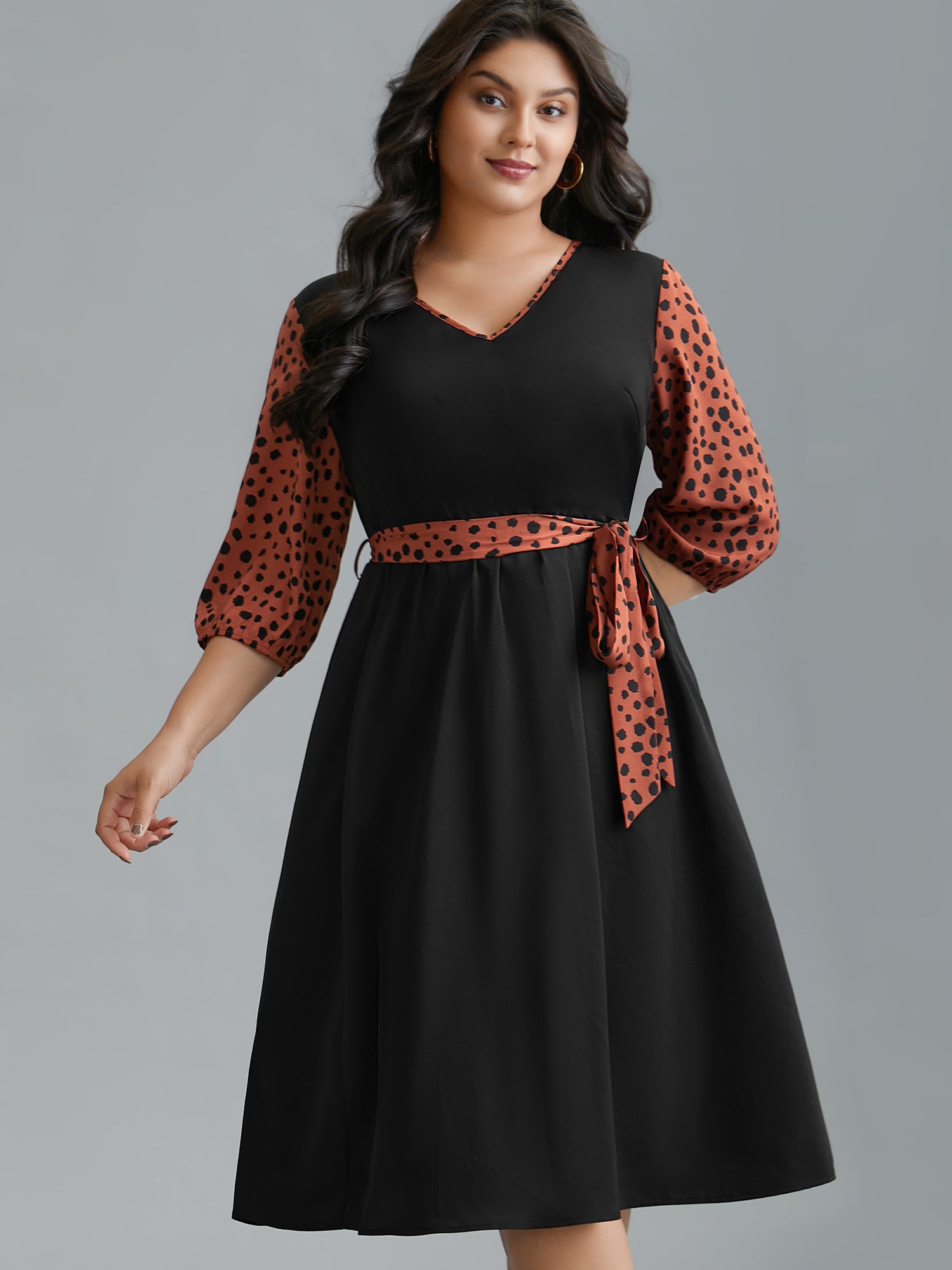 V Neck Polka Dot Color contrast Dress