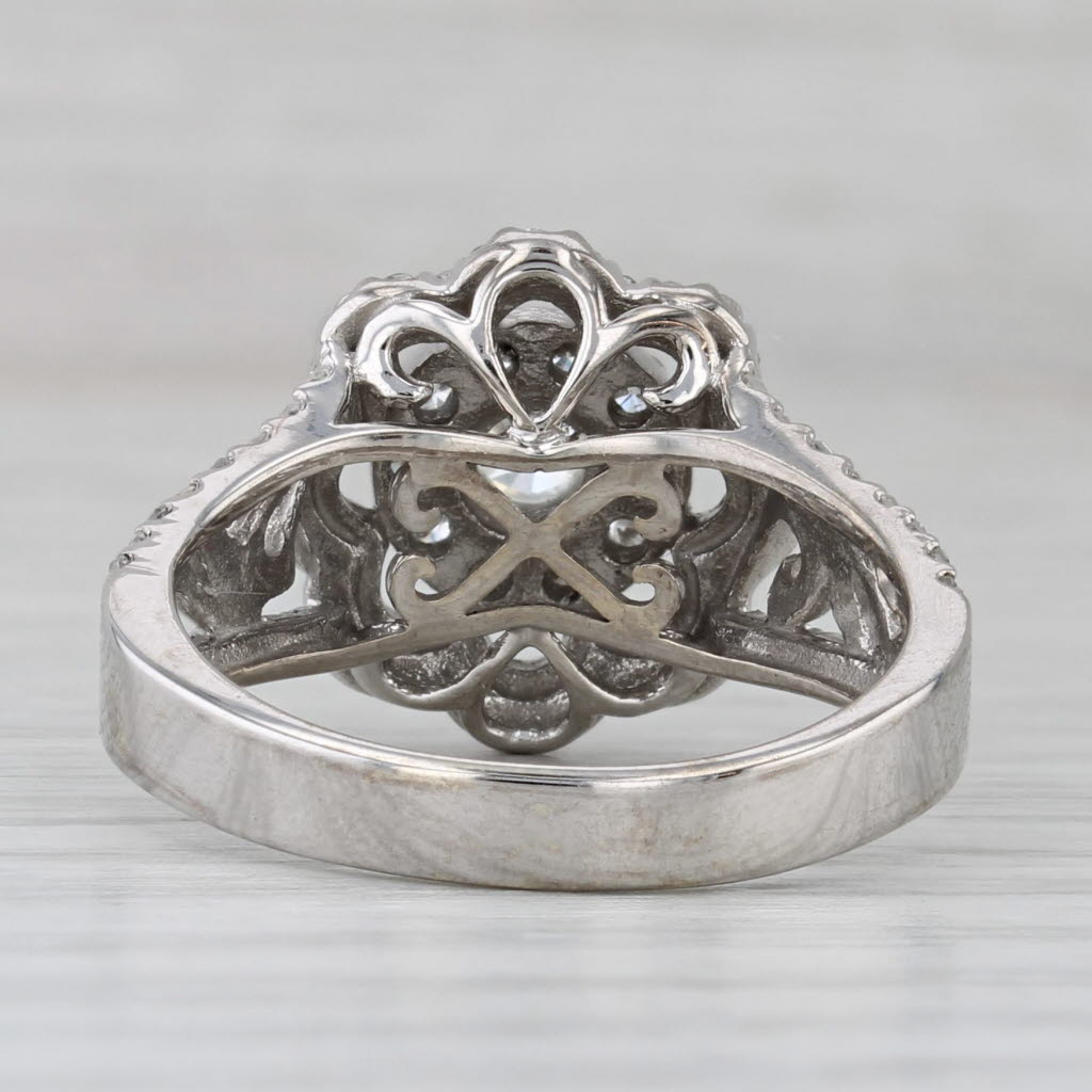 1.37ctw Diamond Flower Ring 14k White Gold Size 8.25 Engagement