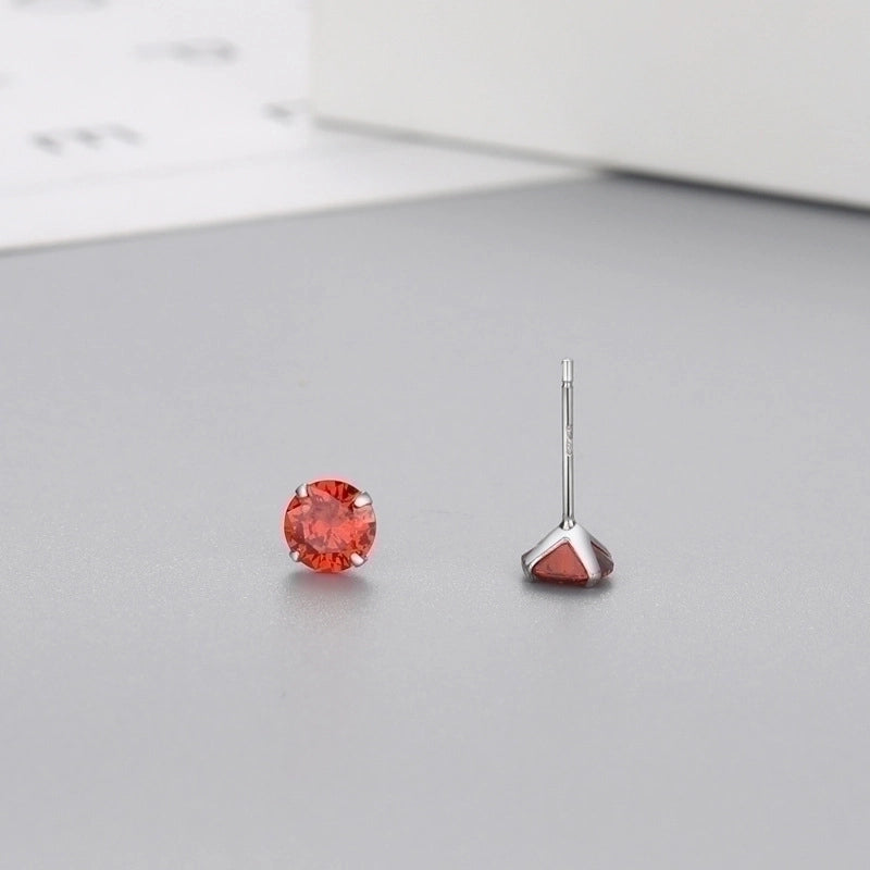 Minimalist Geometric Sterling Silver Zircon Ear Studs 1 Pair