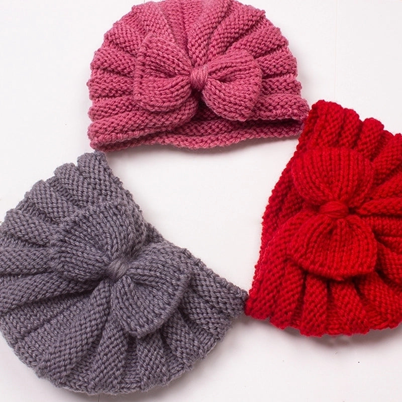 Children Unisex Fashion Solid Color Bow Knot Knitted Wool Cap