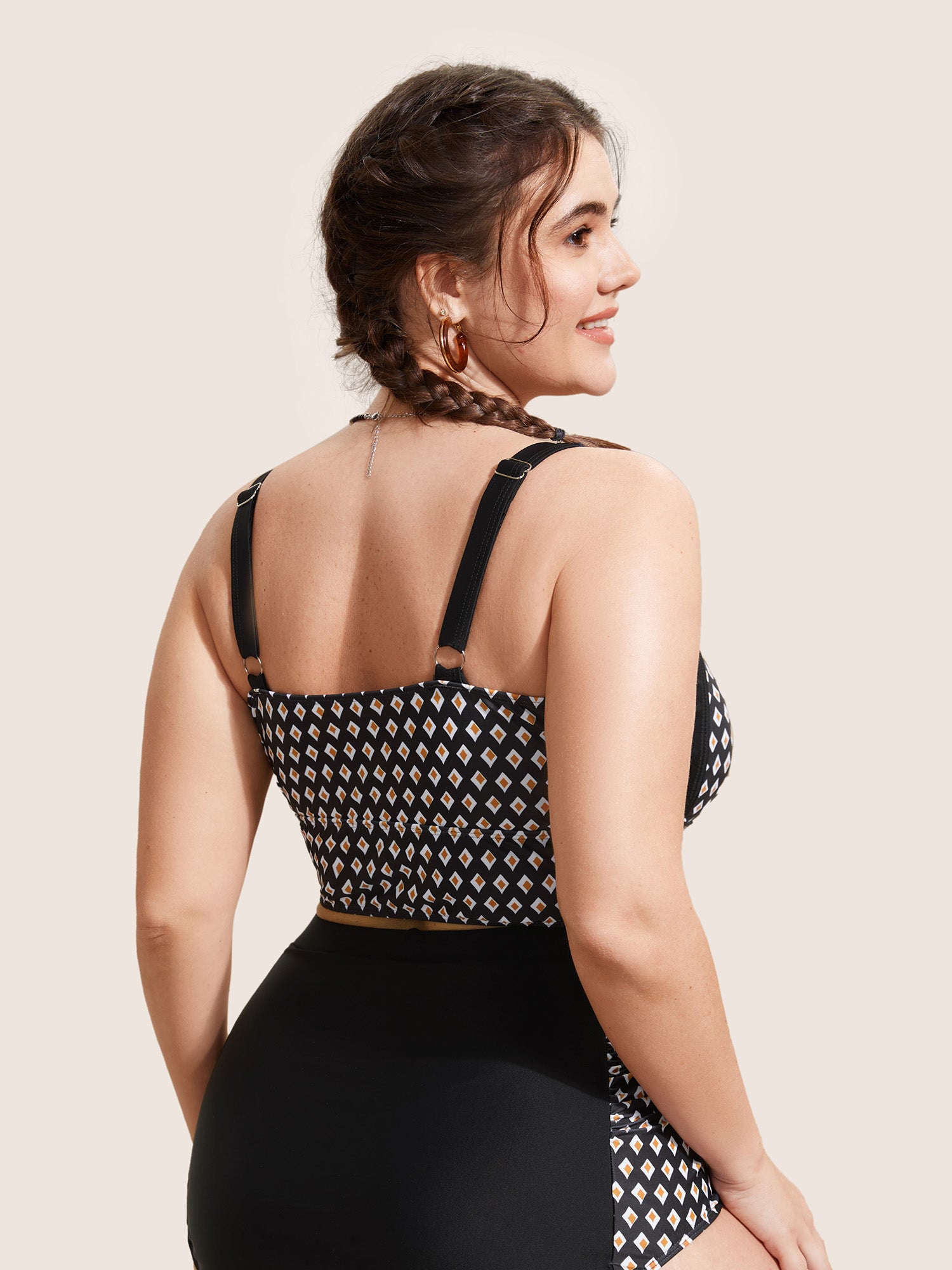 Geometric Heart Neckline Ruched Swim Top