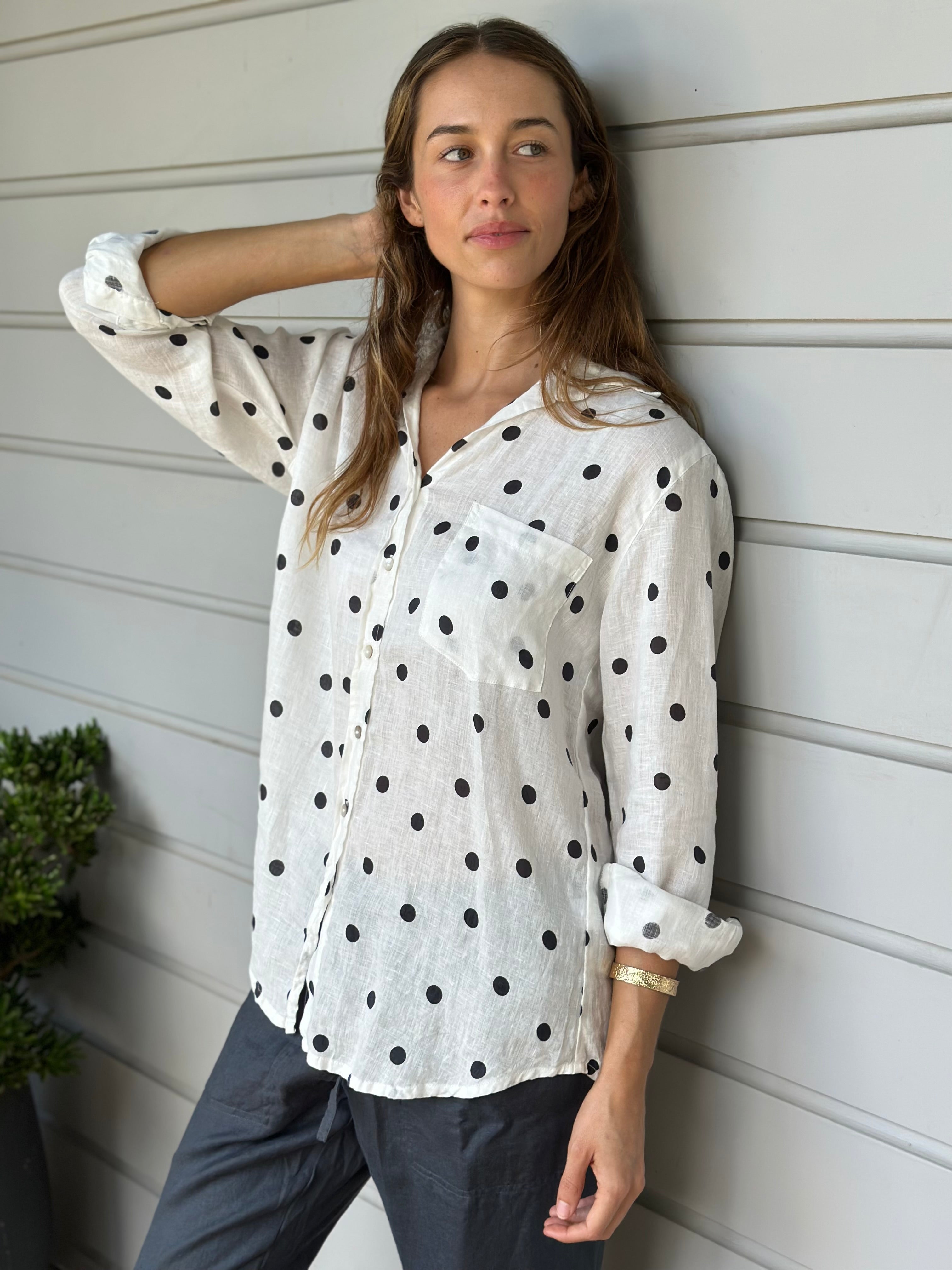 erika shirt -  charcoal spot linen