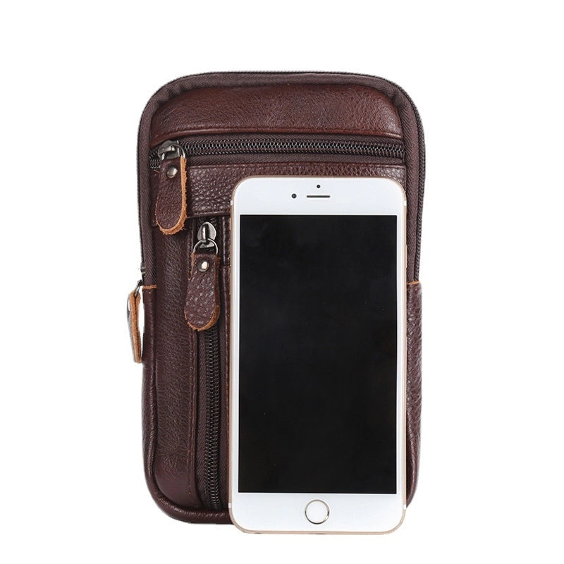 Men's Business Solid Color Leather Waist Bags