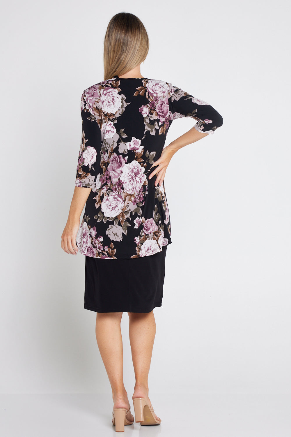 Myra Overlay Dress - Mauve Roses