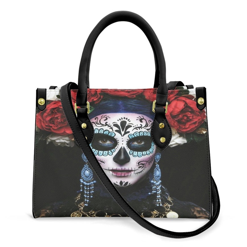 Halloween Women's Medium Pu Leather Human Floral Streetwear Square Hook Loop Customized Tote Bag