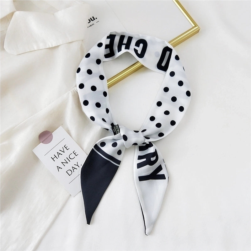 Fashion Streamer Printing Bow Silk Scarf