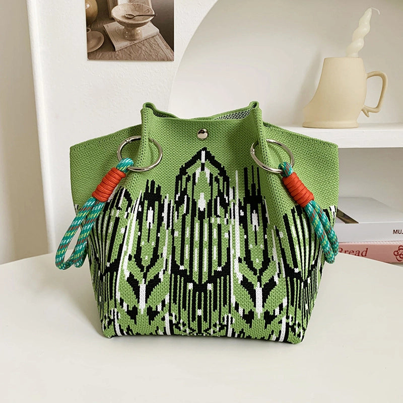 Women's Polyester Plaid Flower Classic Style Bucket Open Handbag