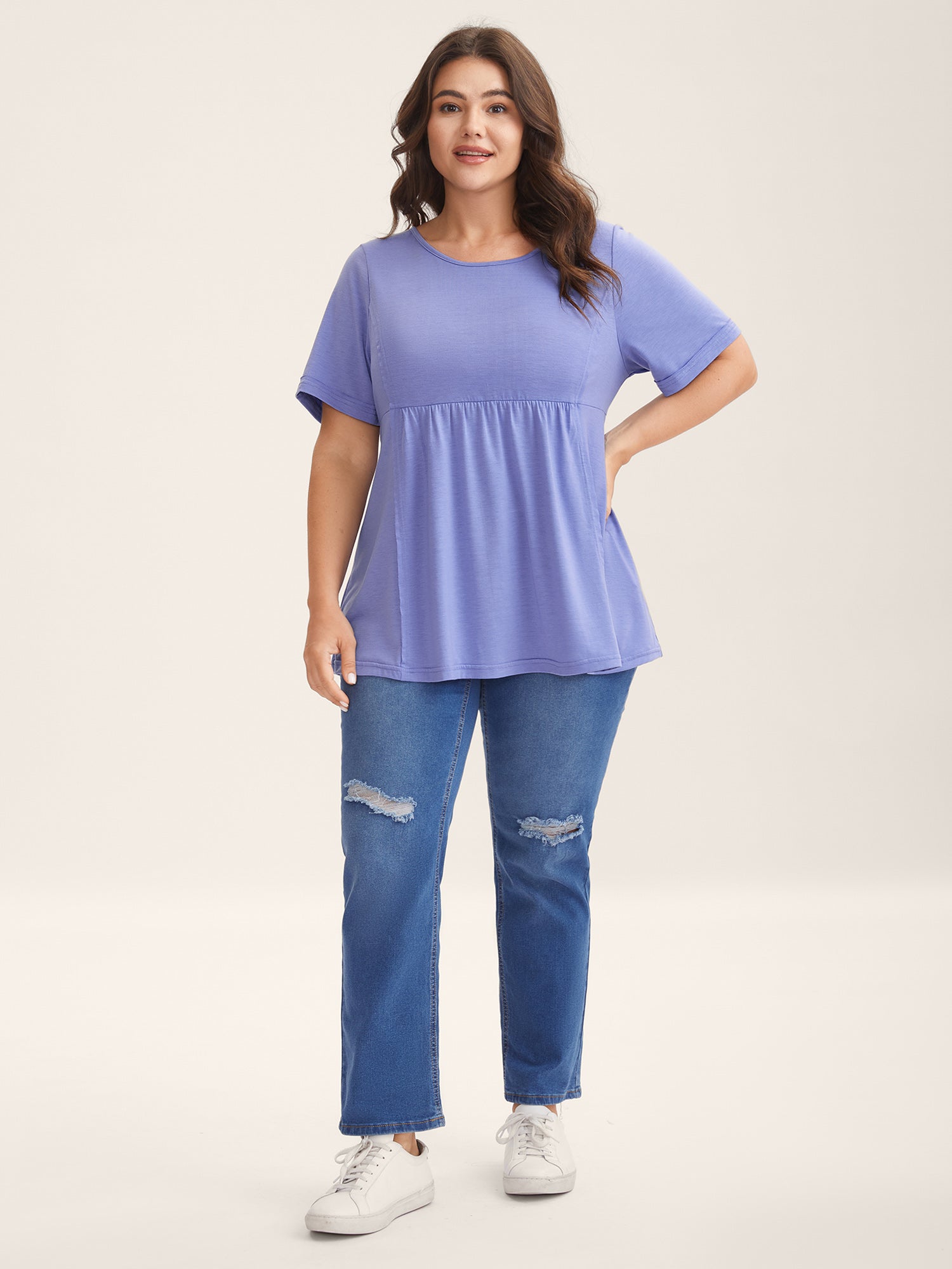 Slim Cut Plain Knit Round Neck Top