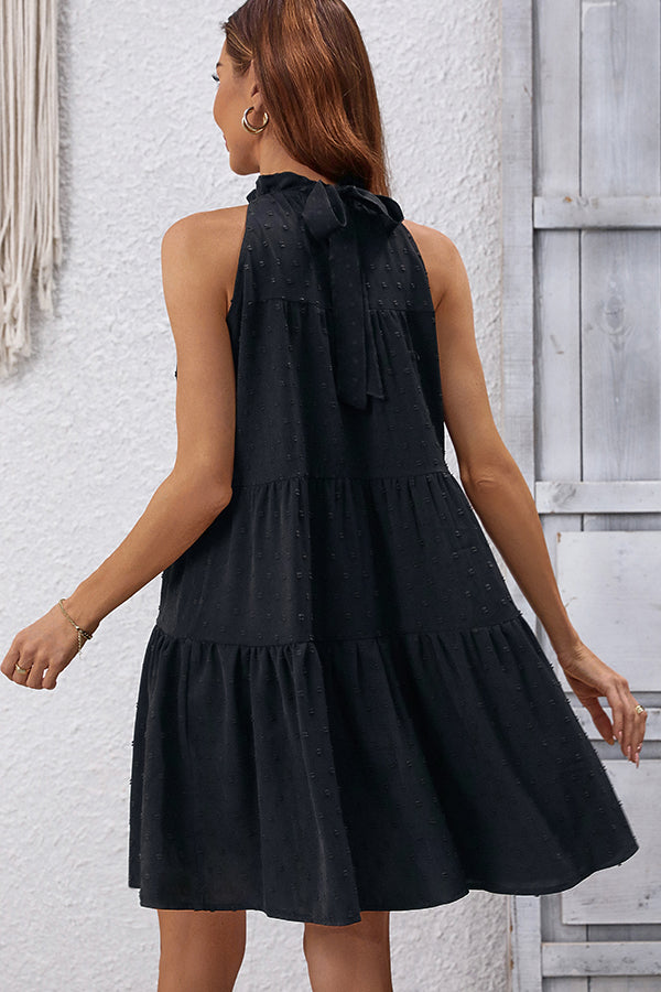 Fashion Solid Black Frill Ruffle Dress